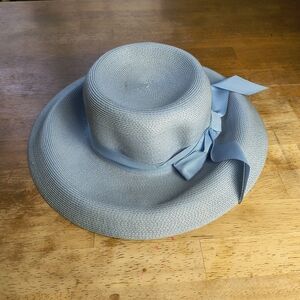 Vintage Union made pastel blue straw sunhat with bow